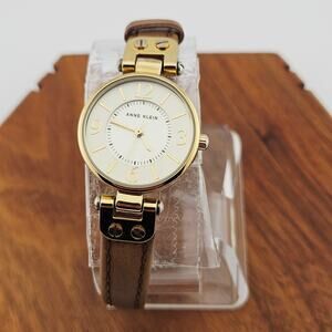 Anne Klein Women's Gold Tone Watch Brown Leather Band Minimalist Contemporary